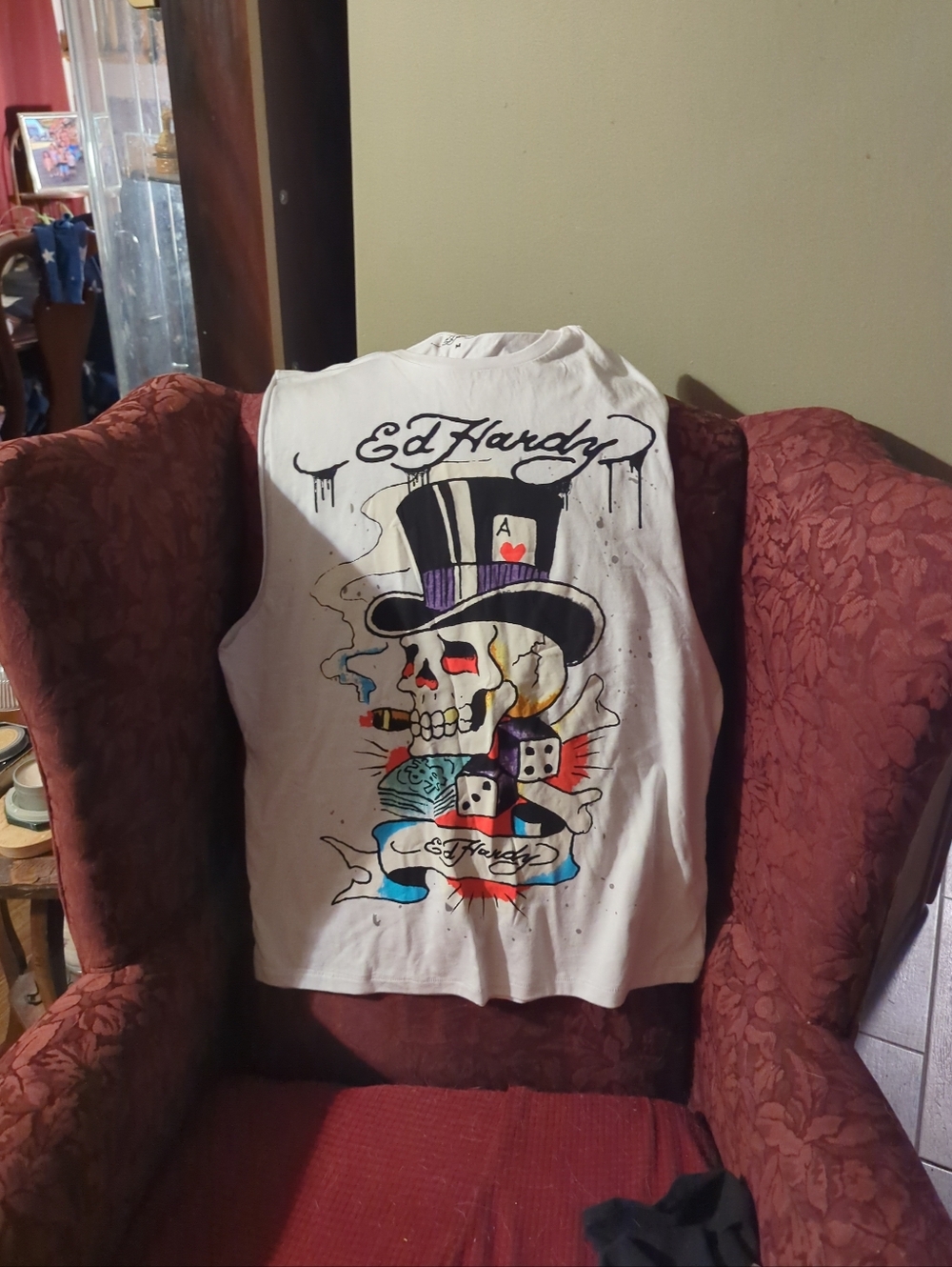 Ed Hardy White Skull & Top Hat Graphic Tank